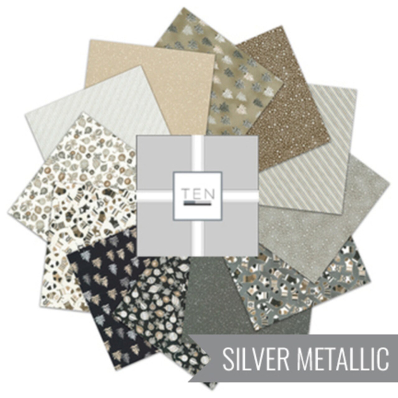 Holiday Charms 10" Square Pack (Layer Cake / Ten Square) in Taupe by Studio RK for Robert Kaufman (TEN-1323-42)